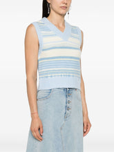 Ganni Striped Sleeveless Merino Wool-Blend Sweater Vest Clear Blue