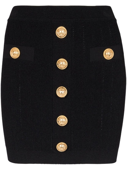 Balmain Buttoned Knitted Mini Skirt Black