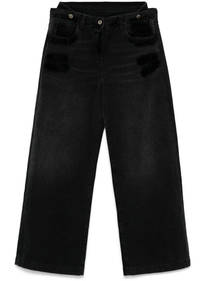 The Attico Wide-Leg Distressed Black Denim Jeans Black