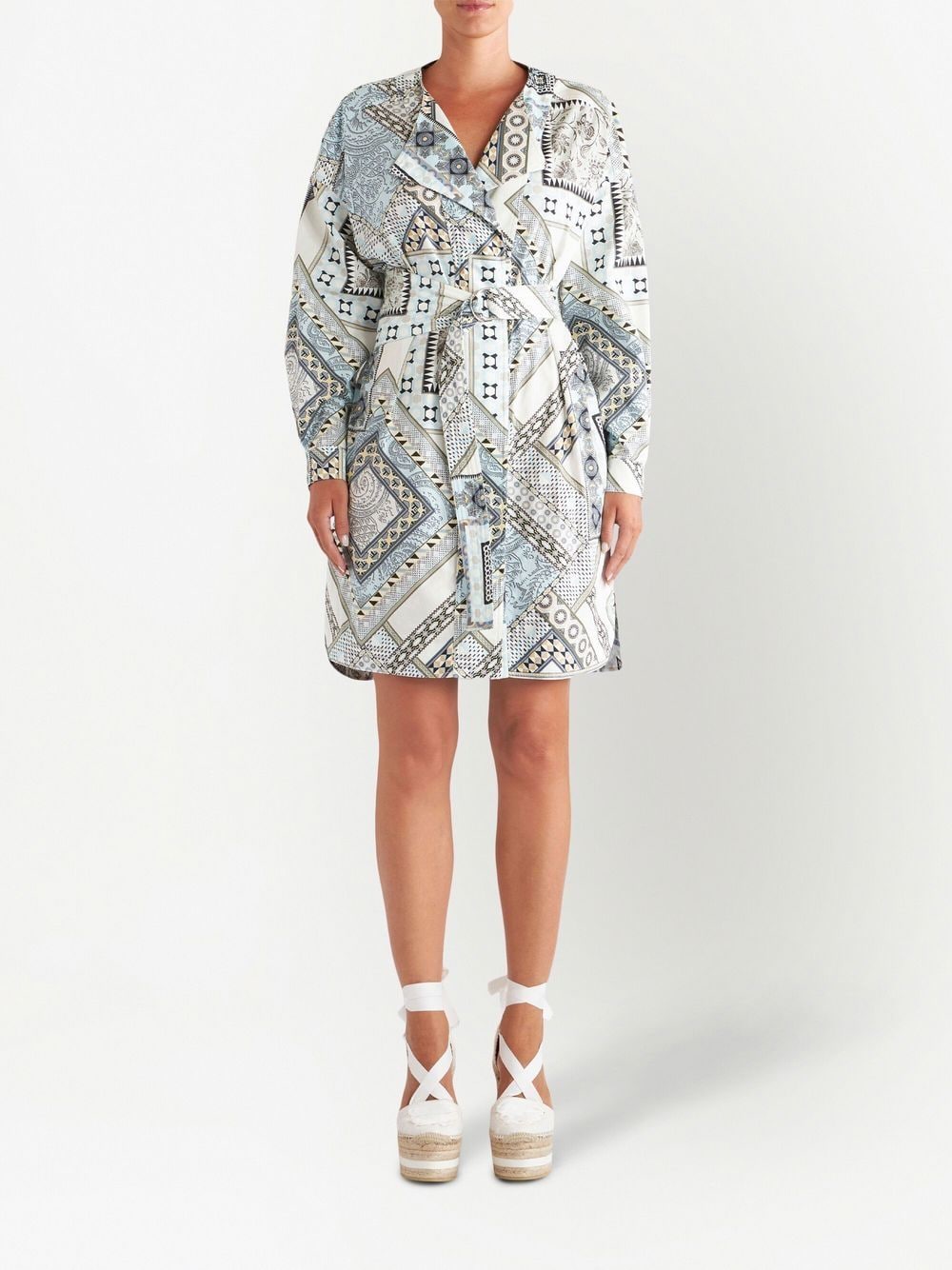 Etro Patchwork Print Belted Midi Dress Clear Blue