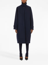 Ferragamo Single-Breasted Wool Coat with High Neck Blue