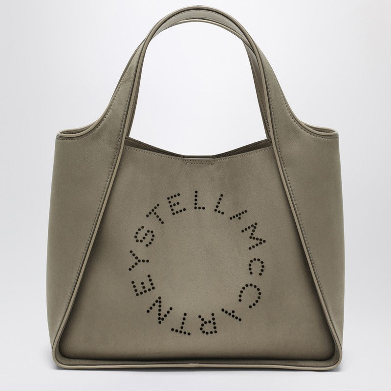 Stella McCartney Medium Stella Logo Tote Bag in Khaki Suede Green