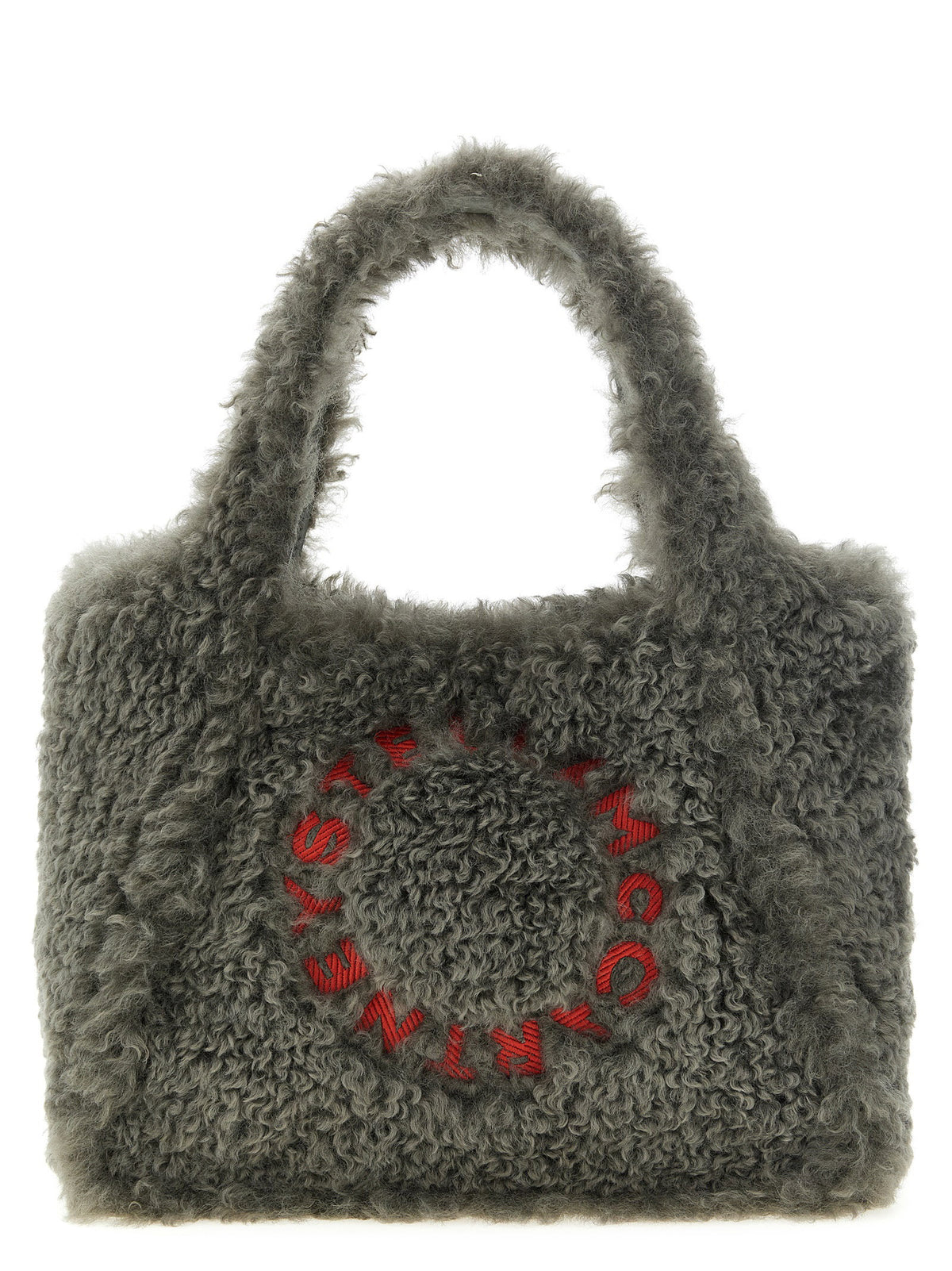 Stella Mccartney Shearling Logo Shopping Bag Gray