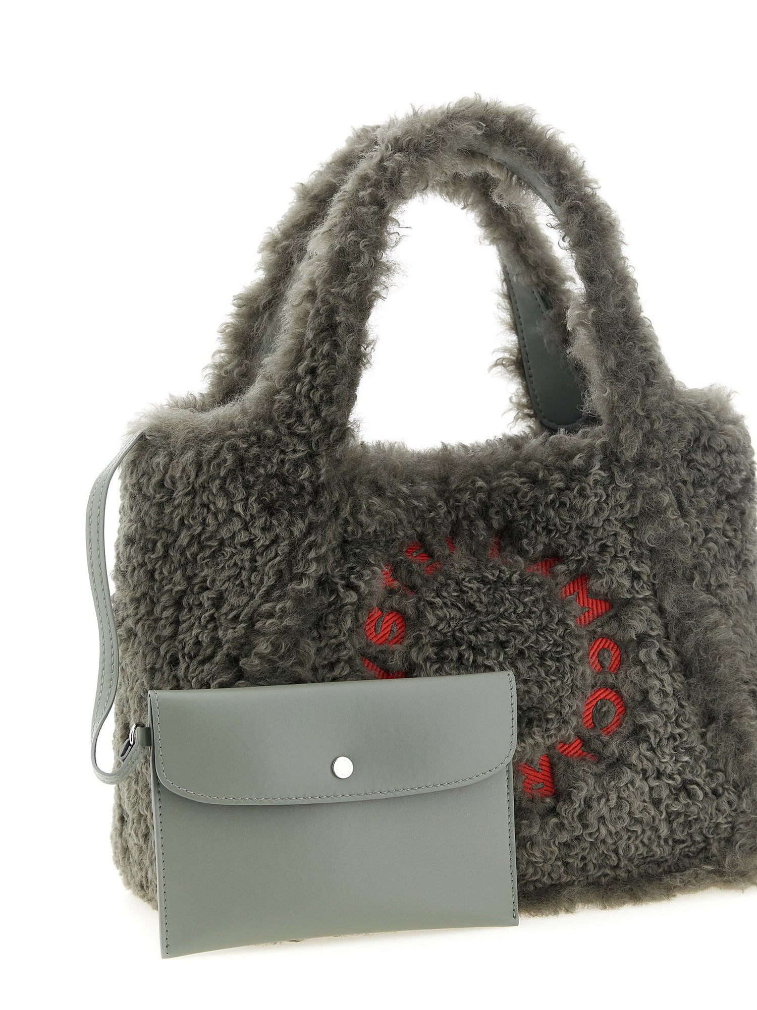 Stella Mccartney Shearling Logo Shopping Bag Gray