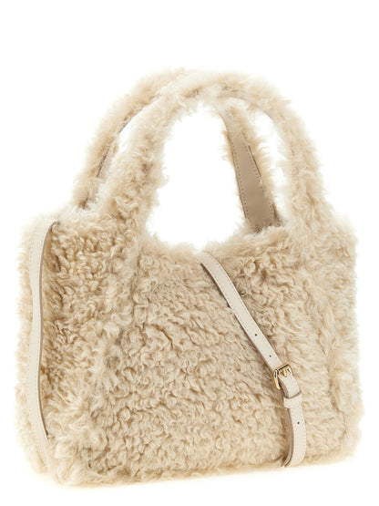 Stella Mccartney Shearling Logo Shopping Bag Beige
