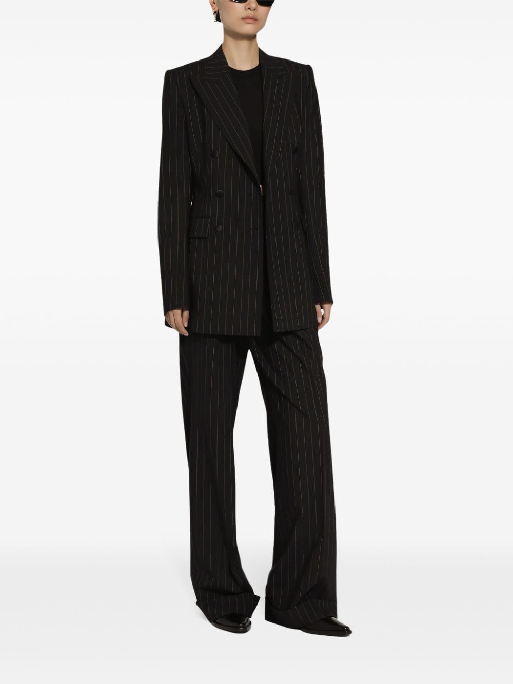 Flared pinstripe wool pants