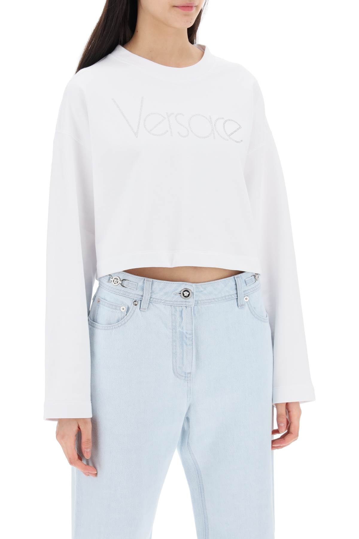 Cropped sweatshirt with rhinestone