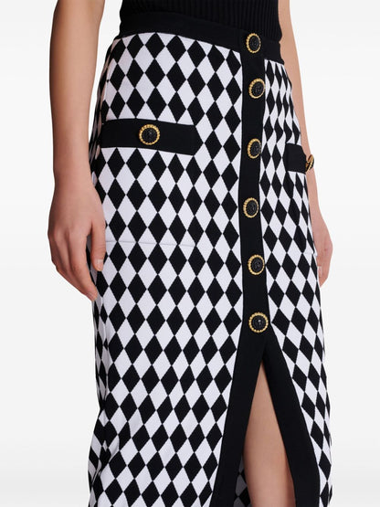 Balmain Diamond-Jacquard Knitted Midi Skirt Black black