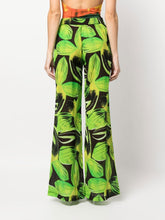 Louisa Ballou Leaves-Print Wide-Leg Trousers Green