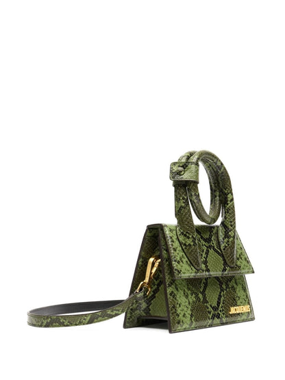 JACQUEMUS The Knot Chiquito Green Snakeskin-Effect Leather Handbag Green