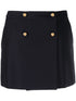 Alexander McQueen Wool-Cotton Twill Mini Wrap Skirt with Gold Buttons Blue