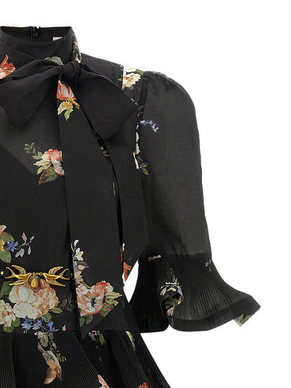 Zimmermann Pleated Sleeved Dress Black