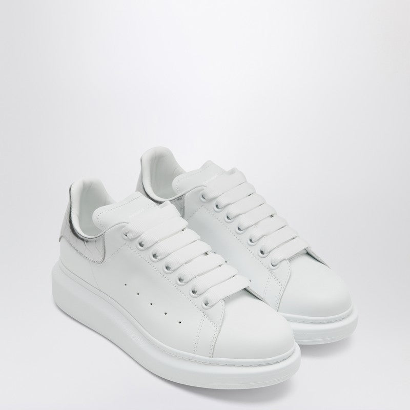 Alexander McQueen Oversized White Leather Sneakers with Silver Croc-Effect Heel White
