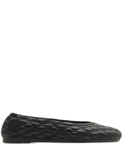 Burberry Leather Sadler Quilted Ballerinas Black