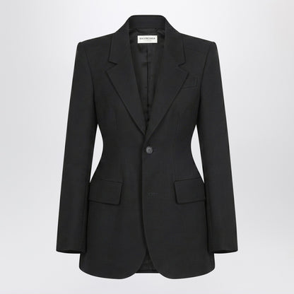 balenciaga hourglass wool jacket black