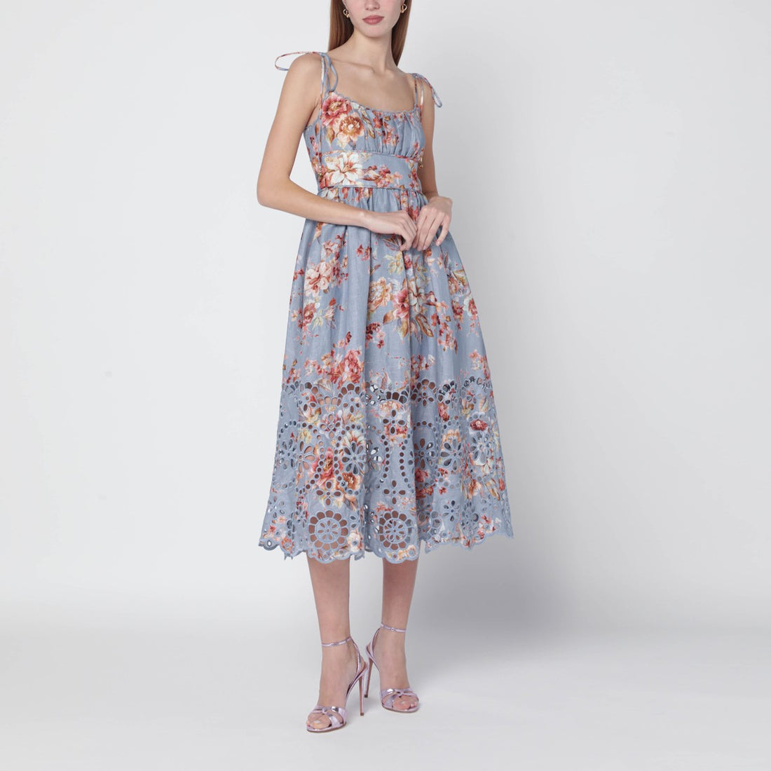 Zimmermann Floral Linen Midi Dress Multicolor