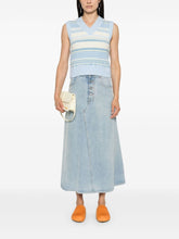 Ganni Striped Sleeveless Merino Wool-Blend Sweater Vest Clear Blue