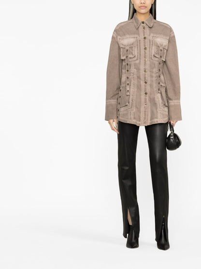 Blumarine Eyelet-Detailed Denim Jacket Brown