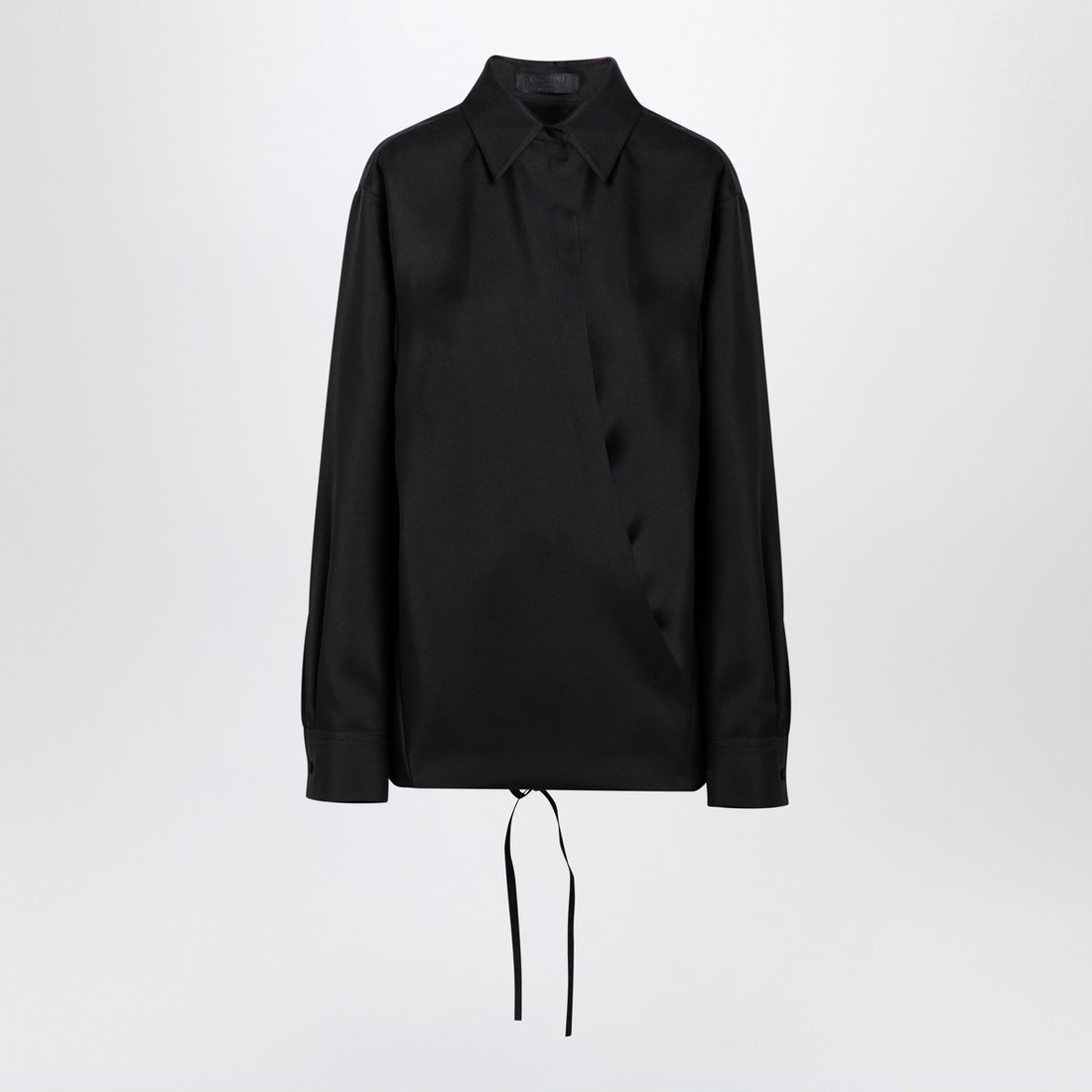Valentino Black Wool-Mohair-Silk Shirt with Drawstring Hem Black