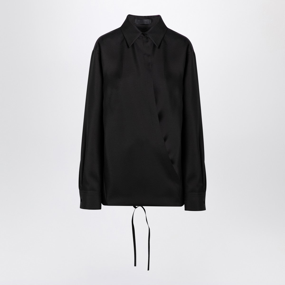 Valentino Black Wool-Mohair-Silk Shirt with Drawstring Hem Black