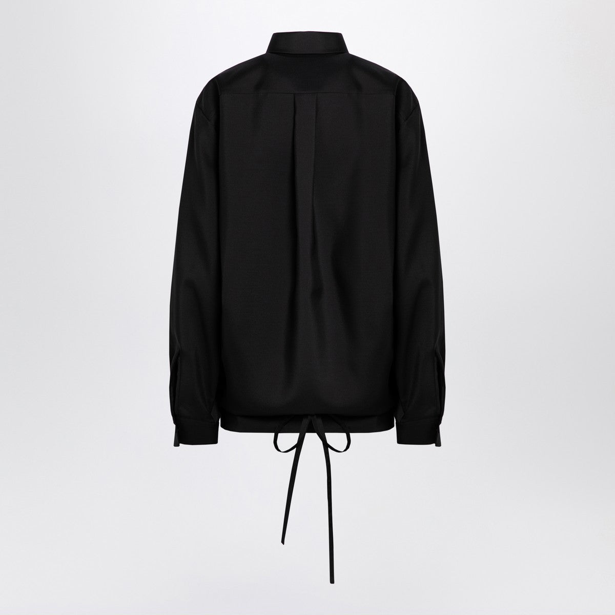 Valentino Black Wool-Mohair-Silk Shirt with Drawstring Hem Black