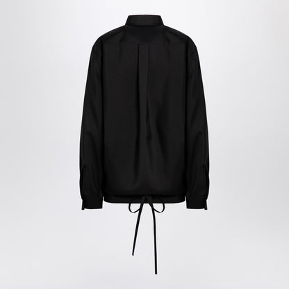 Valentino Black Wool-Mohair-Silk Shirt with Drawstring Hem Black