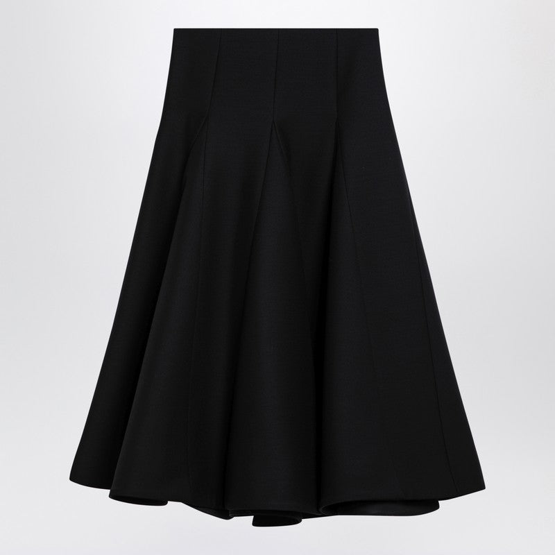 Valentino Black Silk Flounced Midi Skirt Black
