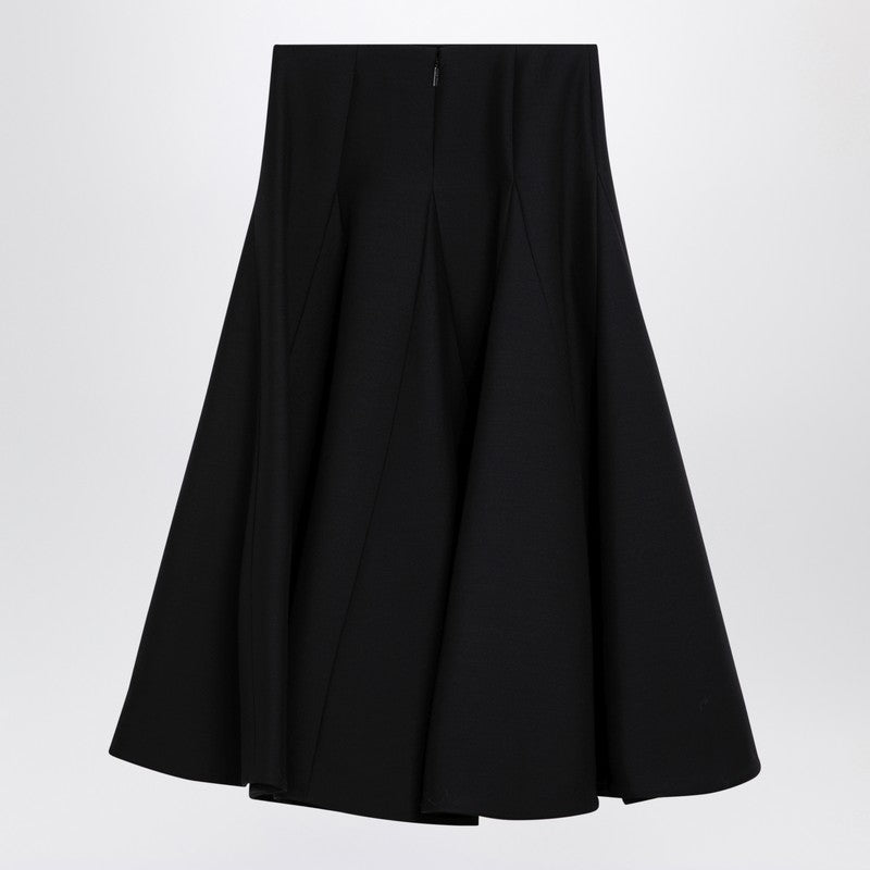 Valentino Black Silk Flounced Midi Skirt Black