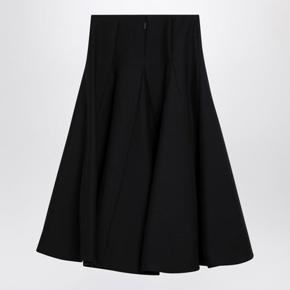 Valentino Black Silk Flounced Midi Skirt Black