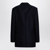Valentino Navy Double-Breasted Wool-Silk Jacket with Iconographe Pattern Blue