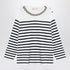 Valentino Ivory and Navy Striped Jersey Cotton Top with Braid Embroidery Blue