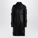 Valentino Black Embroidered Leather Single-Breasted Coat Black