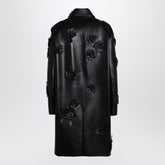 Valentino Black Embroidered Leather Single-Breasted Coat Black