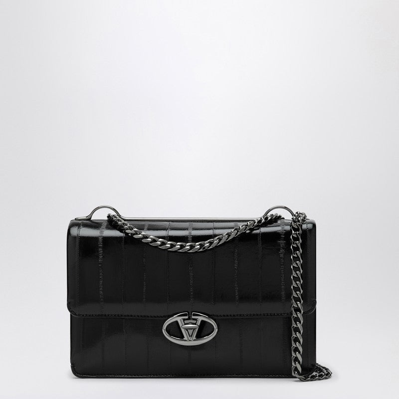 Valentino Garavani Medium VLogo Leather Shoulder Bag Black