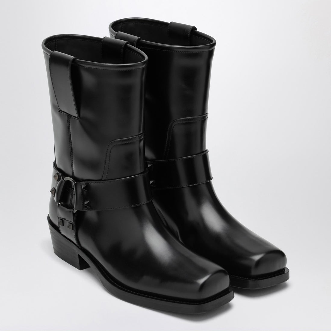 Valentino Garavani Biker Rockstud Leather Boots Black