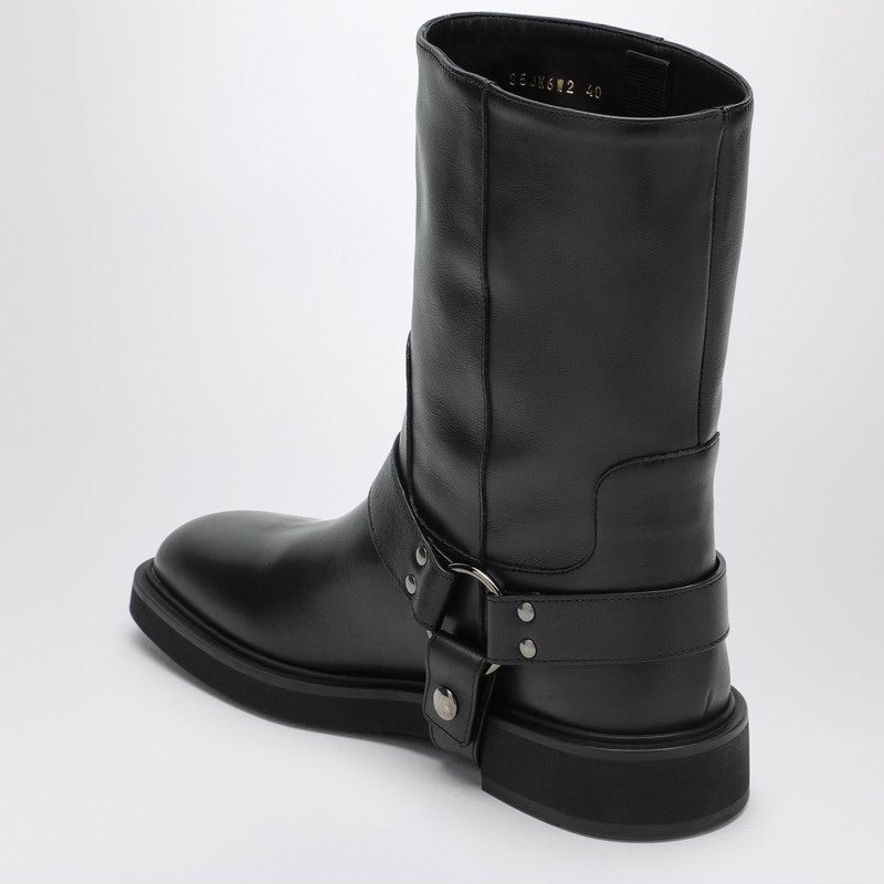 Valentino Garavani VLogo Signature Square-Toe Leather Ankle Boots Black