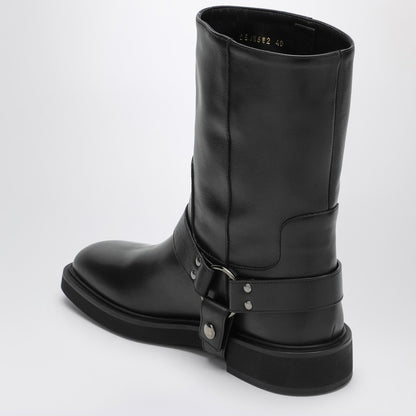 Valentino Garavani VLogo Signature Square-Toe Leather Ankle Boots Black