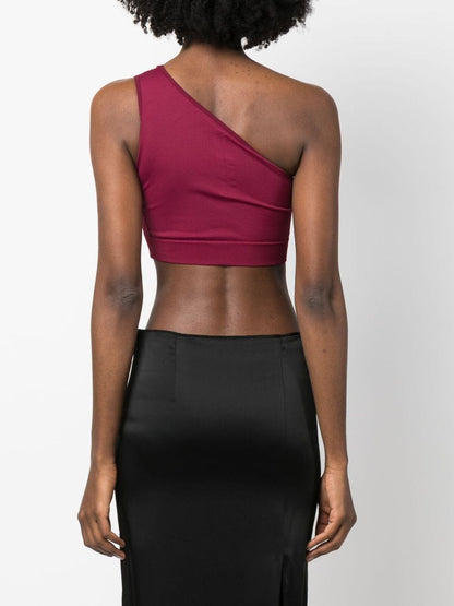 One-Shoulder Cropped Stretch Top Fuchsia