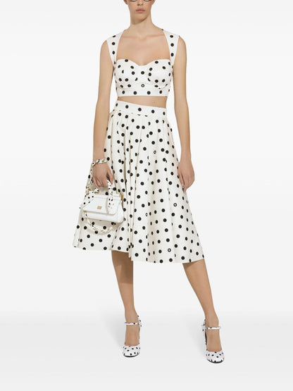 Cotton corset top with polka-dot print