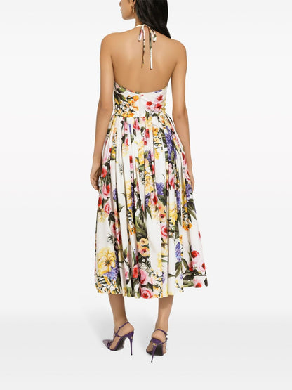 Garden-print midi dress