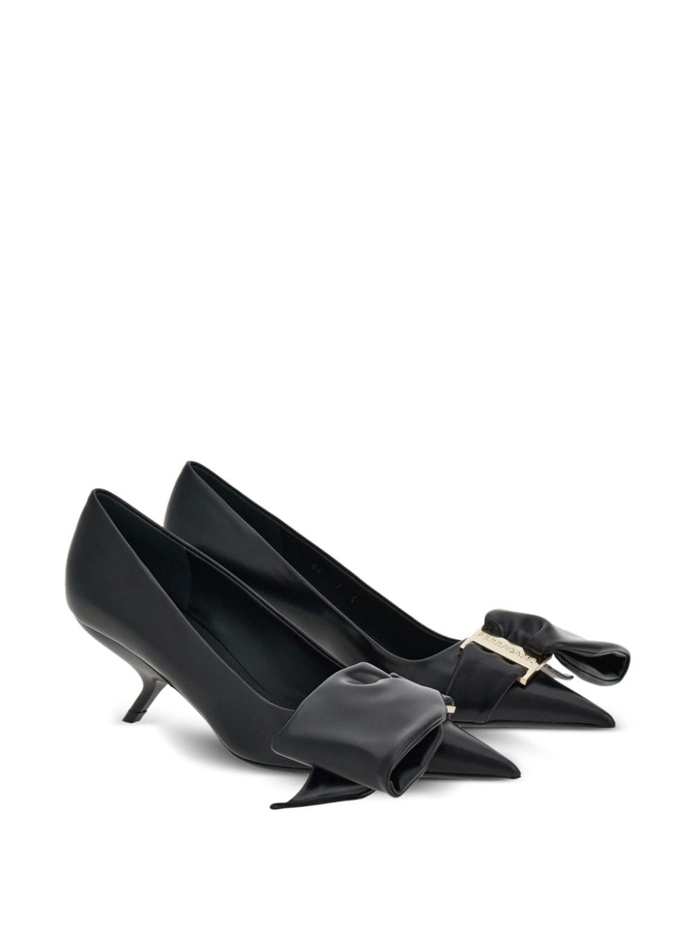 Oversized-bow leather pumps