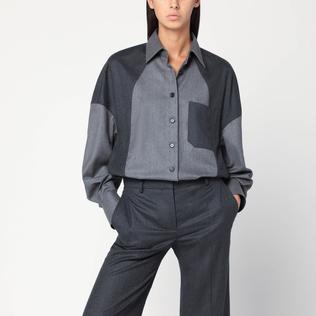 Stella McCartney Oversized Wool Flannel Shirt in Grey