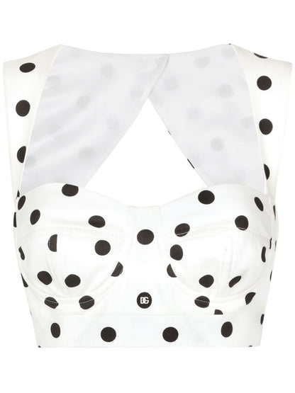 Cotton corset top with polka-dot print