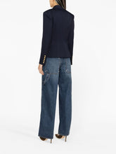Balmain Double-Breasted Wool Blazer Navy Blue Blue