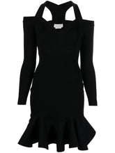 Alexander McQueen Short Ribbed-Knit Mini Dress with Sweetheart Neck Black