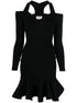 Alexander McQueen Short Ribbed-Knit Mini Dress with Sweetheart Neck Black