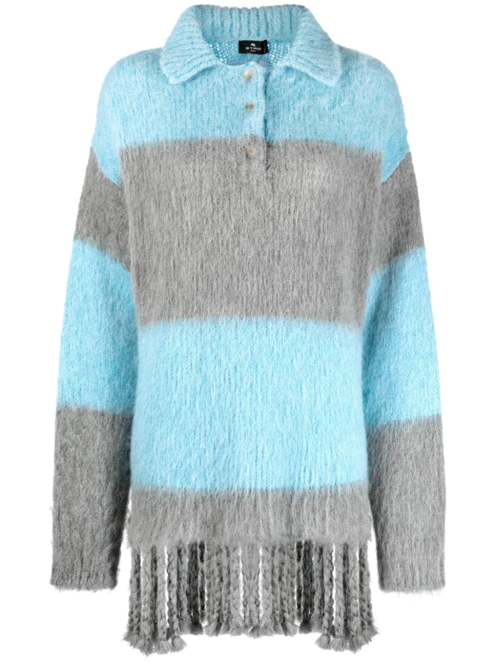 Etro Fringed-Edge Striped Polo Minidress in Clear Blue