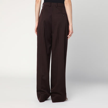 Stella McCartney Plum Wool Straight-Leg Trousers with Low-Rise and Crease Detail Brown
