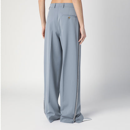 Stella McCartney Wide-Leg Falabella Chain-Detail Wool Trousers Grey