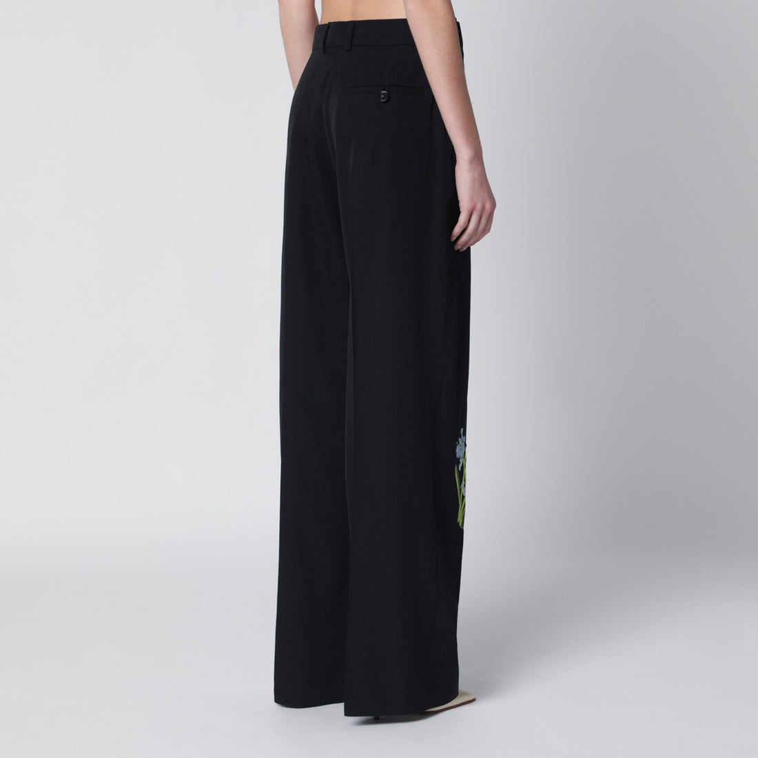 Stella McCartney Floral Embroidered Wool Trousers Black